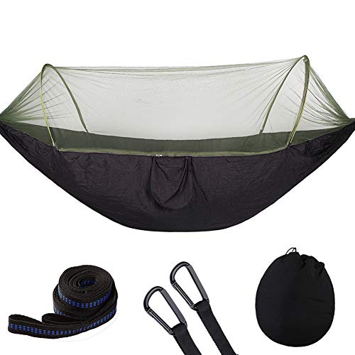 Hamaca para Acampar, Hamaca para Acampar Grande con mosquitera, hamacas paracaídas Dobles portátiles Negro S