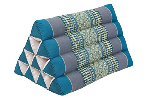 Handelsturm Cojín tailandés pequeño con forma de triángulo, 33 x 20 cm, cojín con relleno de kapok triangular, cojín decorativo o apoyo, color azul claro Handelsturm Cojín tailandés pequeño con forma de triángulo, 33 x 20 cm, cojín con relleno de kapok triangular, cojín decorativo o apoyo, color azul claro