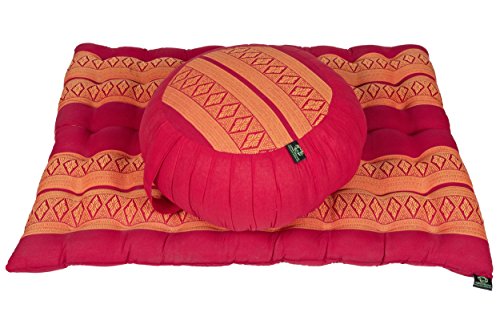 Handelsturm Set de meditación con Relleno de Kapok Compuesto por un cojín de meditación Zafu y colchoneta Zabuton para meditación sentada y Yoga (Naranja y Rojo)