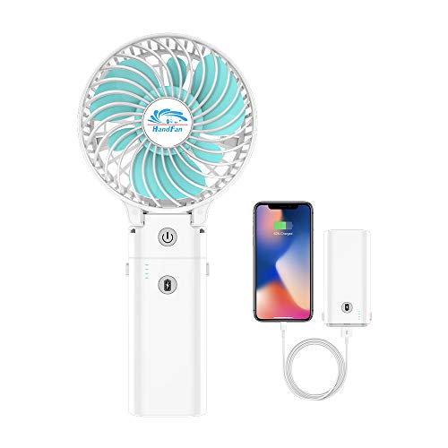 HandFan Ventilador Personal portátil con Pilas de 5200mAh Banco de alimentación Ventilador de Mano 3 Velocidades/Tiempo de Trabajo 5-20H para el hogar al Aire Libre el Recorrido Que acampa