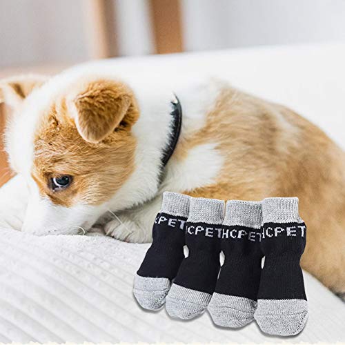 Handfly Juego de 4 Calcetines de algodón para Mascotas, Calcetines Antideslizantes para Perros, Calcetines para Gatos, Protector de Pata de Gato, Ropa Interior para Gatos pequeños y medianos