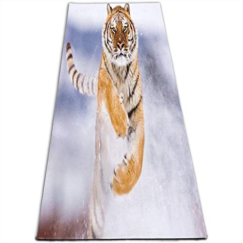 Hangdachang Esterilla de yoga Tiger In Snow de 0,4 – 0,5 mm, antideslizante, ideal para todo tipo de yoga, pilates y ejercicios de suelo (61 x 236 cm)