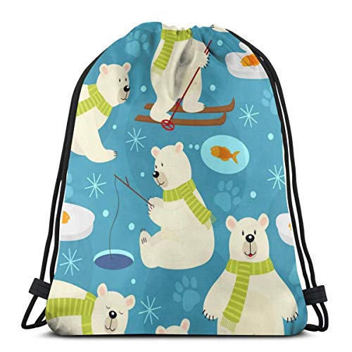 Hangdachang Red Strawberry - Mochila con cordón para gimnasio, diseño de oso polar Hangdachang Red Strawberry - Mochila con cordón para gimnasio, diseño de oso polar