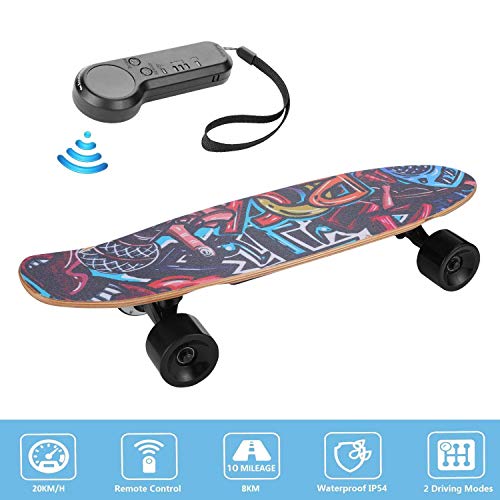 Hanico Skateboard Eléctrico Longboard Eléctrico a Control Remoto para Adulto Jóvenes Niño, Negro Skateboard Monopatín de Crucero Completo,Motor 350W, Máx 20 km/h(EU Stock)