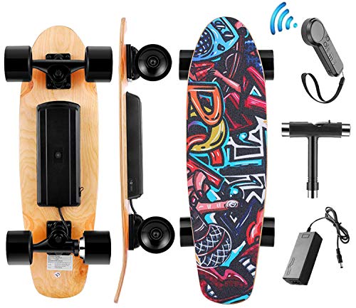 Hanico Skateboard Eléctrico Longboard Eléctrico a Control Remoto para Adulto Jóvenes Niño, Negro Skateboard Monopatín de Crucero Completo,Motor 350W, Máx 20 km/h(EU Stock)