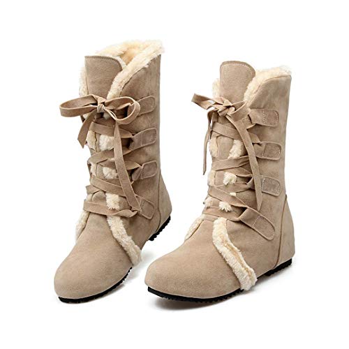 HAOJUE Botas de nieve rusia cálidas para mujer gruesas de patente de nieve zapatos de invierno para mujer (color: beige, talla: 13)