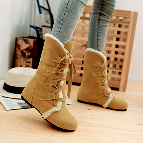 HAOJUE Botas de nieve rusia cálidas para mujer gruesas de patente de nieve zapatos de invierno para mujer (color: beige, talla: 13)