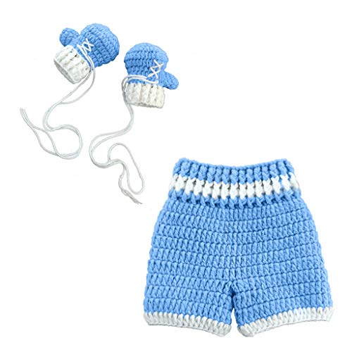 Haokaini fotografía recién nacida prop crochet bebé, regalo de baby shower, traje de pantalones de guantes de boxeo de punto