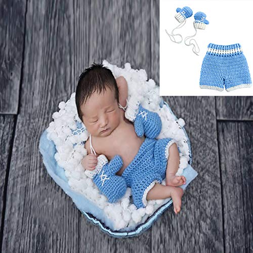 Haokaini fotografía recién nacida prop crochet bebé, regalo de baby shower, traje de pantalones de guantes de boxeo de punto Haokaini fotografía recién nacida prop crochet bebé, regalo de baby shower, traje de pantalones de guantes de boxeo de punto