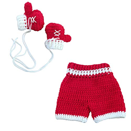 Haokaini fotografía recién nacida prop crochet bebé, regalo de baby shower, traje de pantalones de guantes de boxeo de punto Haokaini fotografía recién nacida prop crochet bebé, regalo de baby shower, traje de pantalones de guantes de boxeo de punto