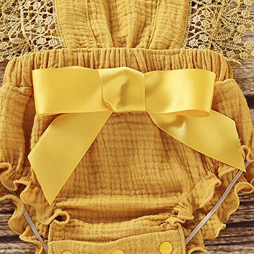 Haokaini - Mameluco sin Mangas de Verano recién Nacido, Trajes de Mono de Volantes para bebés, Body de Encaje con Cuello Redondo Trajes de Sol (Amarillo, 6-12 Mes)