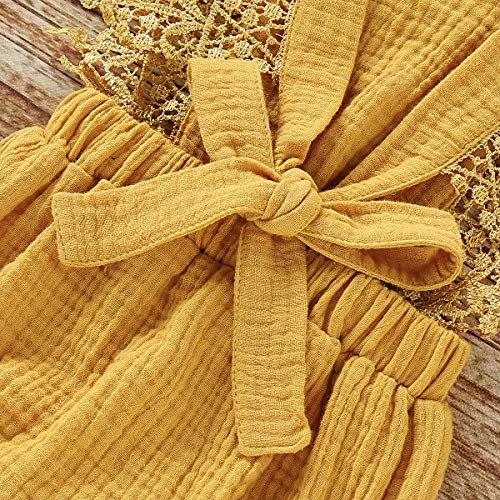 Haokaini - Mameluco sin Mangas de Verano recién Nacido, Trajes de Mono de Volantes para bebés, Body de Encaje con Cuello Redondo Trajes de Sol (Amarillo, 6-12 Mes)