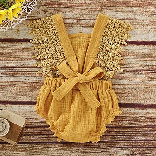 Haokaini - Mameluco sin Mangas de Verano recién Nacido, Trajes de Mono de Volantes para bebés, Body de Encaje con Cuello Redondo Trajes de Sol (Amarillo, 6-12 Mes)