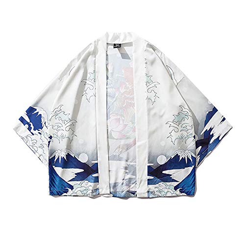 HAORUN - Chaqueta Tipo Kimono para Hombre Blanco Blanco L HAORUN - Chaqueta Tipo Kimono para Hombre Blanco Blanco L