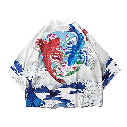 HAORUN - Chaqueta Tipo Kimono para Hombre Blanco Blanco L HAORUN - Chaqueta Tipo Kimono para Hombre Blanco Blanco L