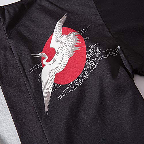 HAORUN - Chaqueta Tipo Kimono para Hombre con Estampado de grúa, Estilo Casual Negro Negro (M