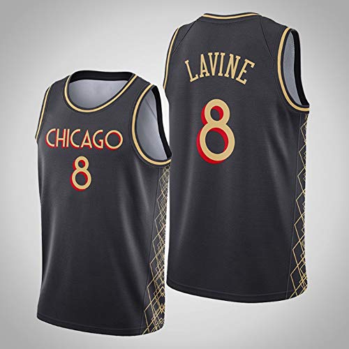 Haoshangzh55 2021 Jerseys De Baloncesto/Chicago Bulls # 8 Zach LaVine Swingman Black Gold City-Edition Hot Press Deportes Y Ocio Chaleco Sin Mangas Transpirable De Secado Rápido,M