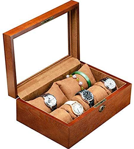 HAOT Caja de Almacenamiento de Reloj de Madera Caja de Almacenamiento de exhibición de 7 Ranuras Caja de Almacenamiento de colchoneta Desmontable Tienda de Joyas Recuerdo Regalo de cumpleaños Tap