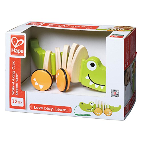 Hape E0348-Cocodrilo de madera, color naturaleza + verde. (0HPE0348)