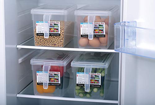 HapiLeap Organizador de Alimentos para Cocina/Congelador, contenedor Transparente con Tapa y Asa (4 Pack)