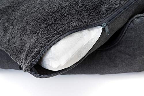 Happilax Cama para Perro Mediano, Lavable con Almohadas de Felpa Reversibles, Gris