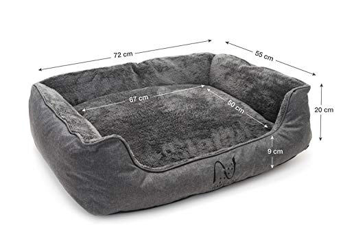 Happilax Cama para Perro Mediano, Lavable con Almohadas de Felpa Reversibles, Gris