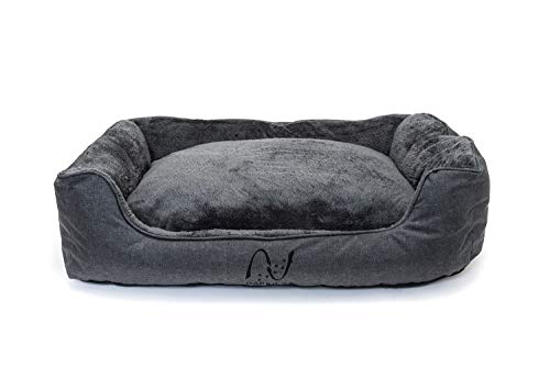 Happilax Cama para Perro Mediano, Lavable con Almohadas de Felpa Reversibles, Gris