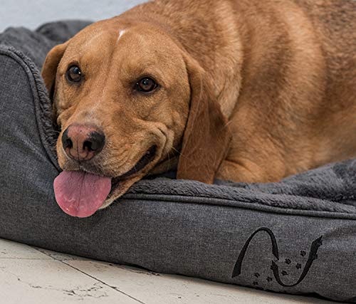 Happilax Cama para Perro Mediano, Lavable con Almohadas de Felpa Reversibles, Gris