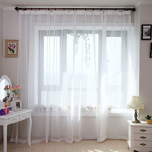 Happy-Boutique - Tul de tul blanco con diseño de curtains para el hogar, color blanco Happy-Boutique - Tul de tul blanco con diseño de curtains para el hogar, color blanco