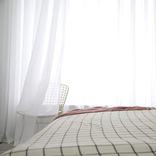 Happy-Boutique - Tul de tul blanco con diseño de curtains para el hogar, color blanco Happy-Boutique - Tul de tul blanco con diseño de curtains para el hogar, color blanco