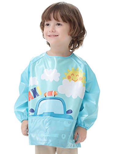 Happy Cherry Babero Escolar de Bebé con Cuerda Detrás para Manualidades Pintar para 4-6 Años - XL - Taxi