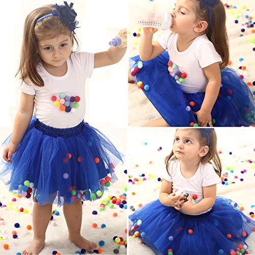Happy Cherry - Falda Plisada Tutú Azul 4 Capas de Tul de Niñas para Halloween Navidad Bautizo con Pompones Colores - Talla S Happy Cherry - Falda Plisada Tutú Azul 4 Capas de Tul de Niñas para Halloween Navidad Bautizo con Pompones Colores - Talla S