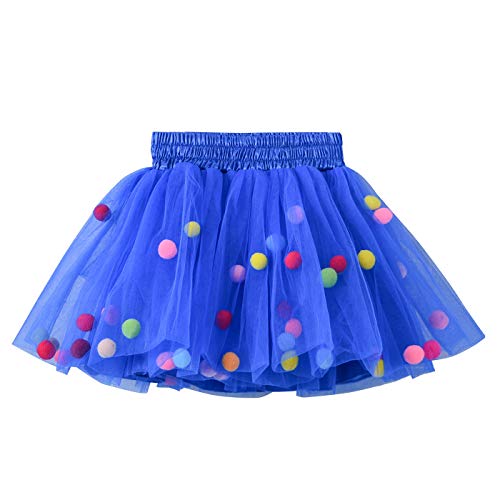 Happy Cherry - Falda Plisada Tutú Azul 4 Capas de Tul de Niñas para Halloween Navidad Bautizo con Pompones Colores - Talla S