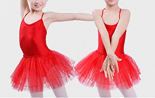 Happy Cherry - Leotardo Ballet de Tirantes Vestido de Baile Tutú para Niñas Infantil 6-7 Años - 110-120cm Rojo