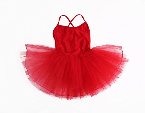 Happy Cherry - Leotardo Ballet de Tirantes Vestido de Baile Tutú para Niñas Infantil 6-7 Años - 110-120cm Rojo