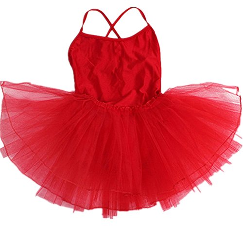 Happy Cherry - Leotardo Ballet de Tirantes Vestido de Baile Tutú para Niñas Infantil 6-7 Años - 110-120cm Rojo