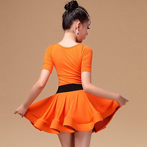 Happy Cherry - Maillot de Danza Latina para Niña Ropa de Entrenamiento para Danza Ballet con Lazo Decorativo - 140cm 9-10 años - Nranja