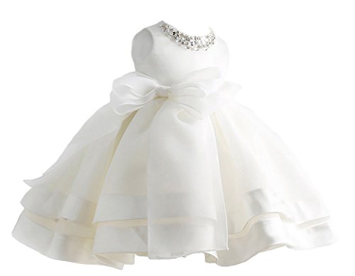 Happy Cherry Niñas Princesas Blanco Vestido de Fiesta Tutú Dress sin Mangas para Boda Dama de Honor Fiestas Cumpleaños Talla 6#(110cm)