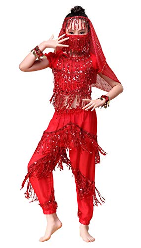 Happy Cherry - Niñas Traje de Danza del Vientre Vestido Borlas de Baile Latino de Lentejuelas para Disfraz Fiesta para Niña - Rojo Happy Cherry - Niñas Traje de Danza del Vientre Vestido Borlas de Baile Latino de Lentejuelas para Disfraz Fiesta para Niña - Rojo
