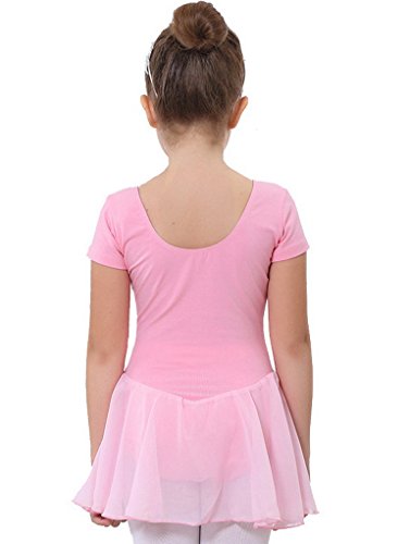 Happy Cherry - Traje de Baile Ballet Danza Maillot Vestido Falda Tutú con Manga Corta para Niñas para Gimnasia - Rosa - Talla ES 9-10 años