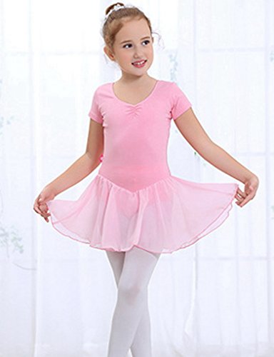 Happy Cherry - Traje de Baile Ballet Danza Maillot Vestido Falda Tutú con Manga Corta para Niñas para Gimnasia - Rosa - Talla ES 9-10 años