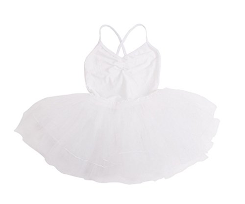 Happy Cherry - Traje de Baile Tiras Cruzadas Infantil Leotarto de Algodón 11-12 Años - 140-150cm Blanco