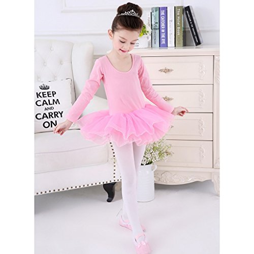 Happy Cherry - Traje de Ballet Danza Infantil Maillot Ropa de Gimnasia Vestido Flada Tutú Princesa para Niños con Calcetiens Leotarto Clásico - Rosa - Talla ES 3-4 años
