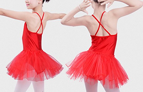 Happy Cherry - Traje de Ballet Danza Vestido Tiras Cruzadas Leotardo sin Mangas para Niñas 8-9 Años - 120-130cm Rojo