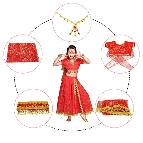 Happy Cherry - Traje de Niñas para Danza del Vientre de Lentejuelas Falda de Baile Latino con Cinturón para Disfraz para Niña - Rojo Happy Cherry - Traje de Niñas para Danza del Vientre de Lentejuelas Falda de Baile Latino con Cinturón para Disfraz para Niña - Rojo
