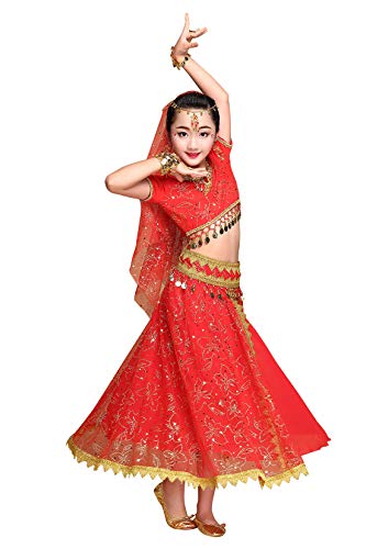 Happy Cherry - Traje de Niñas para Danza del Vientre de Lentejuelas Falda de Baile Latino con Cinturón para Disfraz para Niña - Rojo Happy Cherry - Traje de Niñas para Danza del Vientre de Lentejuelas Falda de Baile Latino con Cinturón para Disfraz para Niña - Rojo