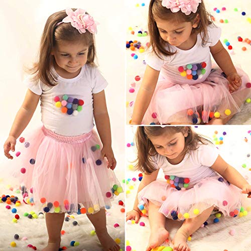 Happy Cherry - Tutú Mini Falda para Niñas 7-8 años Short Skirt Rosa con Pompones 4 Capas Tul Bonitos Lindos - Talla XL Happy Cherry - Tutú Mini Falda para Niñas 7-8 años Short Skirt Rosa con Pompones 4 Capas Tul Bonitos Lindos - Talla XL