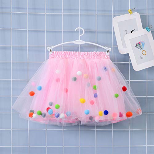 Happy Cherry - Tutú Mini Falda para Niñas 7-8 años Short Skirt Rosa con Pompones 4 Capas Tul Bonitos Lindos - Talla XL