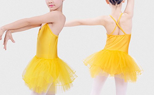 Happy Cherry - Vestido Ballet Traje de Baile Tiras Cruzadas Leotardo sin Mangas para Niñas 8-9 Años - 120-130cm Amarillo