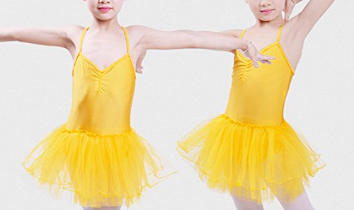 Happy Cherry - Vestido Ballet Traje de Baile Tiras Cruzadas Leotardo sin Mangas para Niñas 8-9 Años - 120-130cm Amarillo